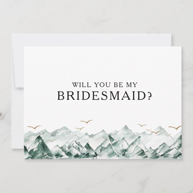 Green and Gold Mountain Bridesmaid Proposal Card (Front)