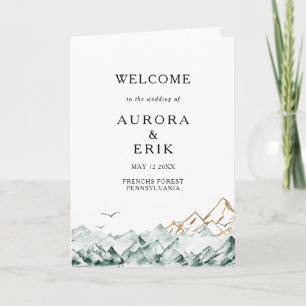 Green and Gold Mountain Folded Wedding Program Programme