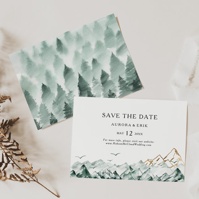 Green and Gold Mountain Horizontal Save the Date (Creator Uploaded)