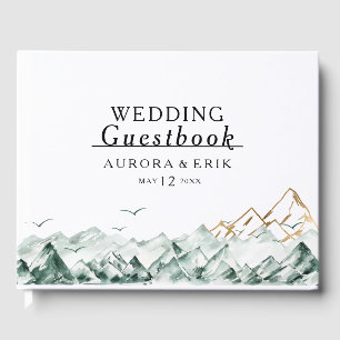 Green and Gold Mountain Range Wedding Guest Book