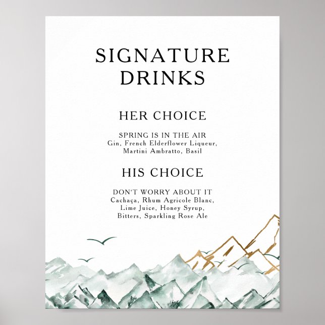 Green and Gold Mountain Signature Drinks Sign (Front)