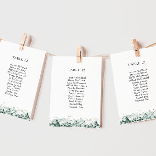 Green and Gold Mountain Table Number Seating Chart