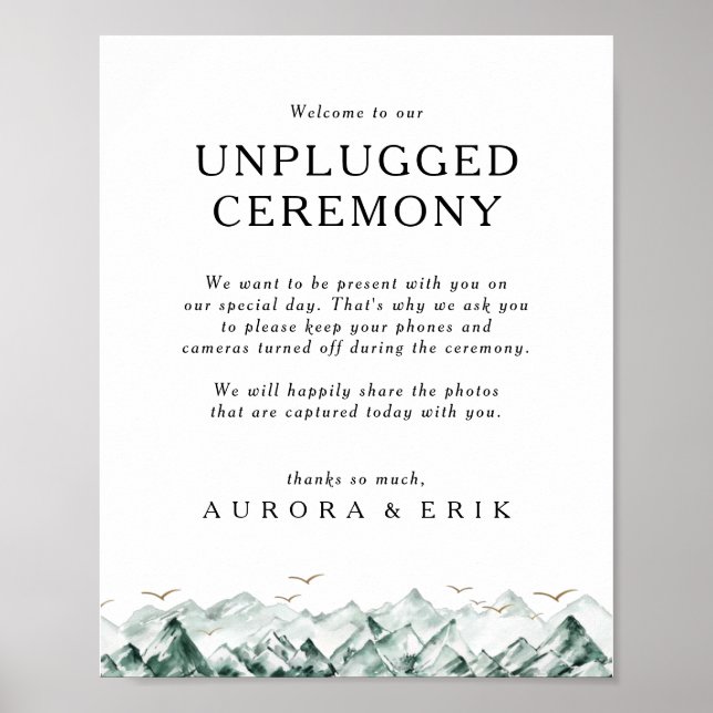 Green and Gold Mountain Unplugged Ceremony Sign (Front)
