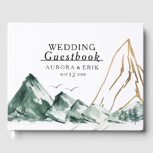 Green and Gold Mountain Wedding Guest Book