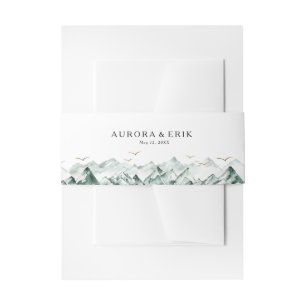 Green and Gold Mountain Wedding Invitation Belly Band