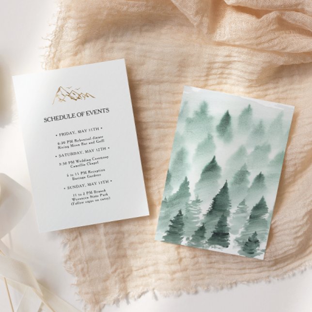 Green and Gold Mountain Wedding Schedule of Events Enclosure Card (Creator Uploaded)