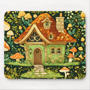 Green and gold mushroom on floral mouse mat