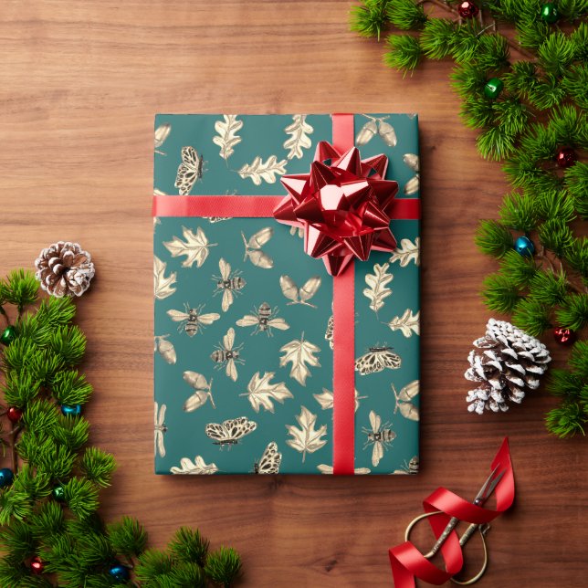  Green and Gold nature print gift wrap (Holiday Gift)
