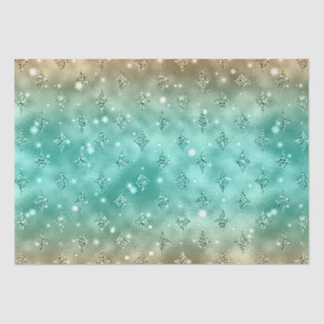 Green and Gold Ombre Glitter Celestial Pattern Tissue Paper (Front)