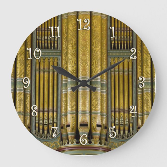 Green and gold  organ pipes round clock (Front)