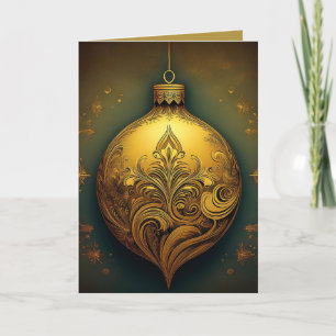 "Green and Gold Ornament" Holiday Card
