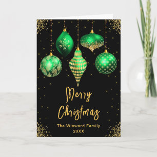 Green and Gold Ornaments Merry Christmas Holiday Card