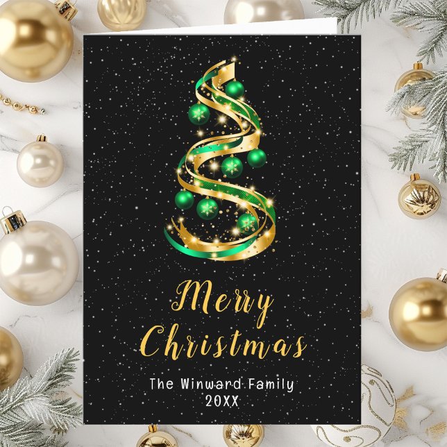 Green and Gold Ornaments Merry Christmas Holiday Card (Creator Uploaded)