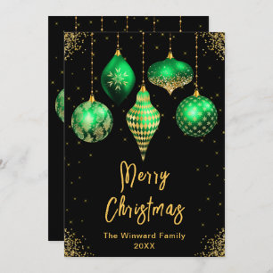 Green and Gold Ornaments Merry Christmas Holiday Card