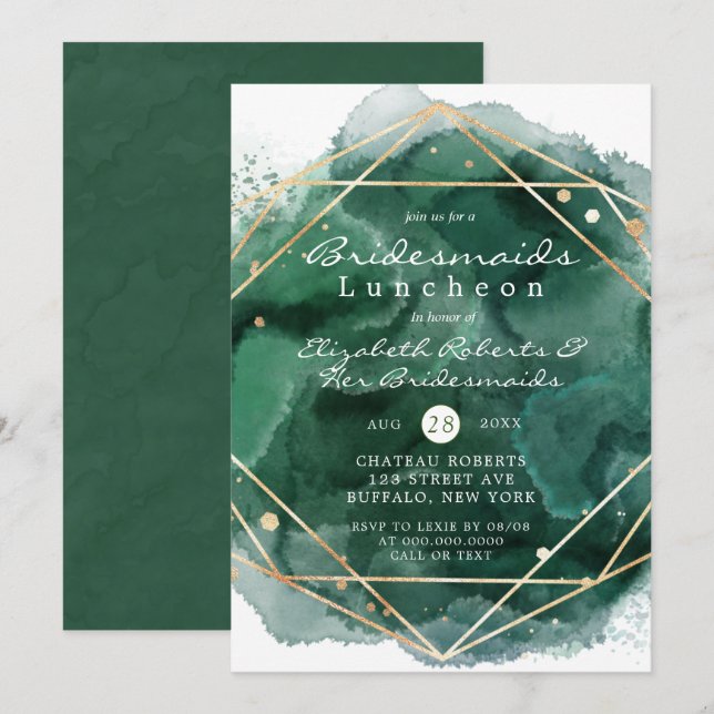 Green and Gold Paint Bridesmaids Luncheon Invites (Front/Back)