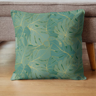 Green and gold palm leaves pattern cushion