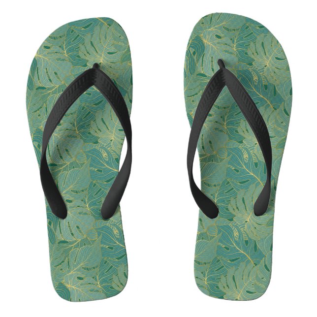 Green and gold palm leaves pattern flip flops (Footbed)