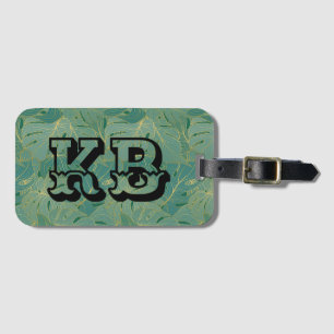 Green and gold palm leaves pattern luggage tag
