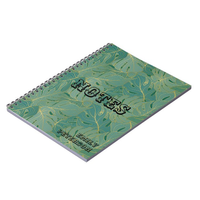 Green and gold palm leaves pattern notebook (Left Side)