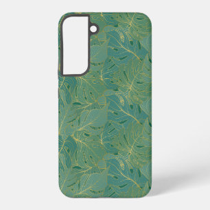 Green and gold palm leaves pattern samsung galaxy case