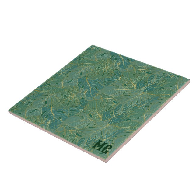 Green and gold palm leaves pattern tile (Side)