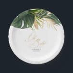 Green and Gold Palm Leaves Tropical Elegant Paper Plate<br><div class="desc">Tropical foliage paper plates</div>