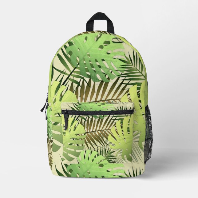 Green and Gold Palm Tropical Leaves Printed Backpack (Front)