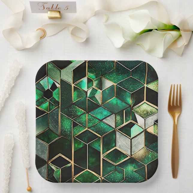 Green and Gold Paper Plate (Wedding)