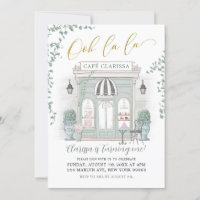 Green and Gold Parisian Cafe Birthday Invitation