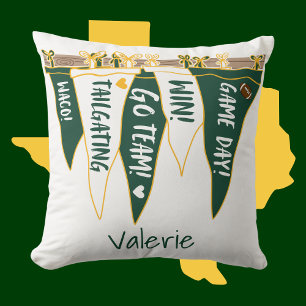 Green and Gold Pennant Pillow Waco Dorm Decor Name