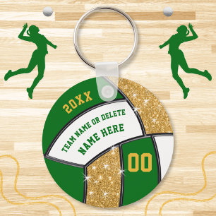 Green and Gold Personalise Volleyball Party Favour Key Ring