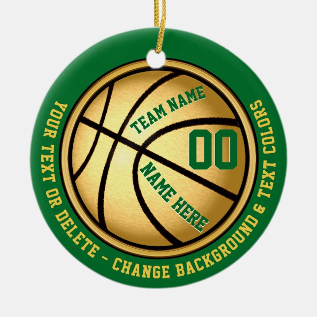 Green and Gold Personalised Basketball Ornament (Front)