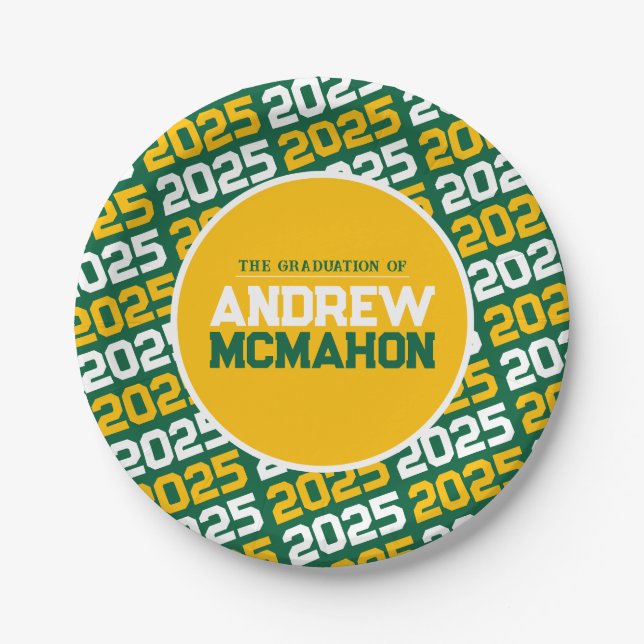 Green and Gold Personalised Graduation Paper Plate (Front)