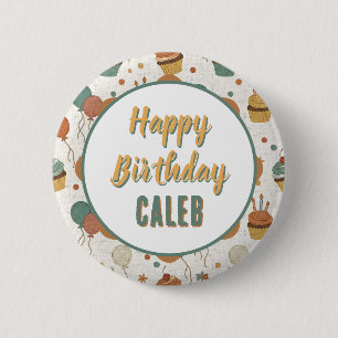 Green and Gold Personalised Happy Birthday 6 Cm Round Badge