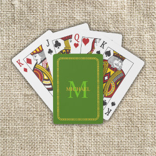 Green and Gold Personalised Monogram and Name Playing Cards