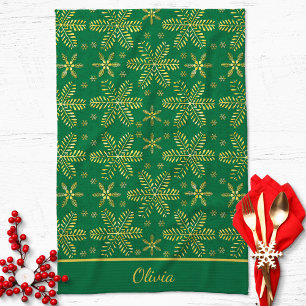 Green and Gold Personalised Tea Towel