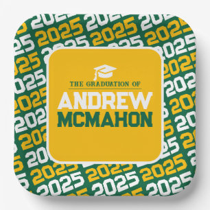 Green and Gold Personalized Graduation Paper Plate