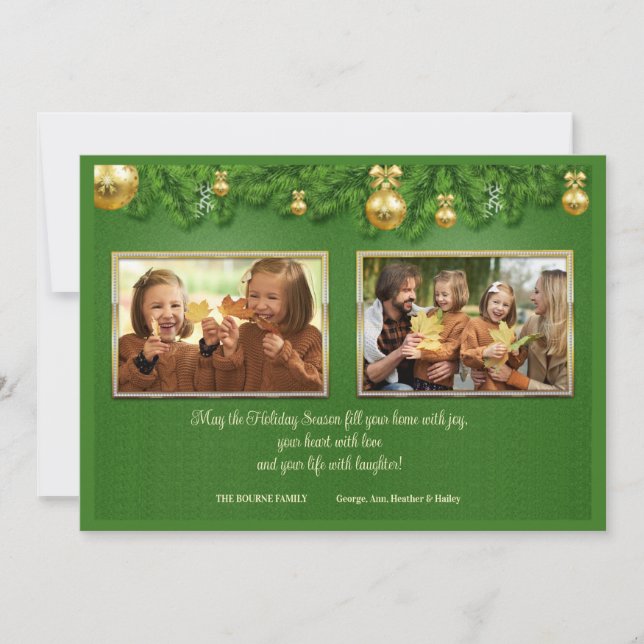 Green And Gold Photo Holiday Card (Front)