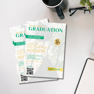 green and gold qr code magazine photo graduation invitation