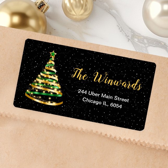 Green and Gold Ribbon Christmas Tree Label (Creator Uploaded)