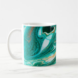 Green and gold ripple of agate background. Golden Coffee Mug