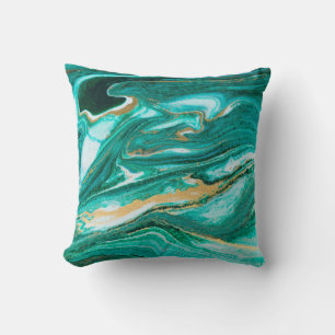Green and gold ripple of agate background. Golden Cushion
