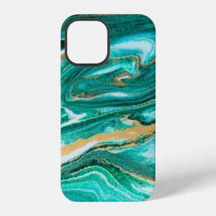 Green and gold ripple of agate background. Golden iPhone 12 Case