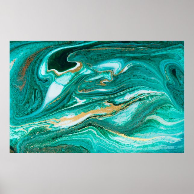 Green and gold ripple of agate background. Golden  Poster (Front)