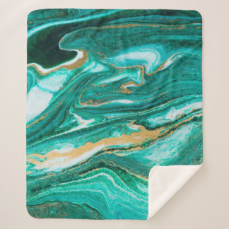Green and gold ripple of agate background. Golden Sherpa Blanket