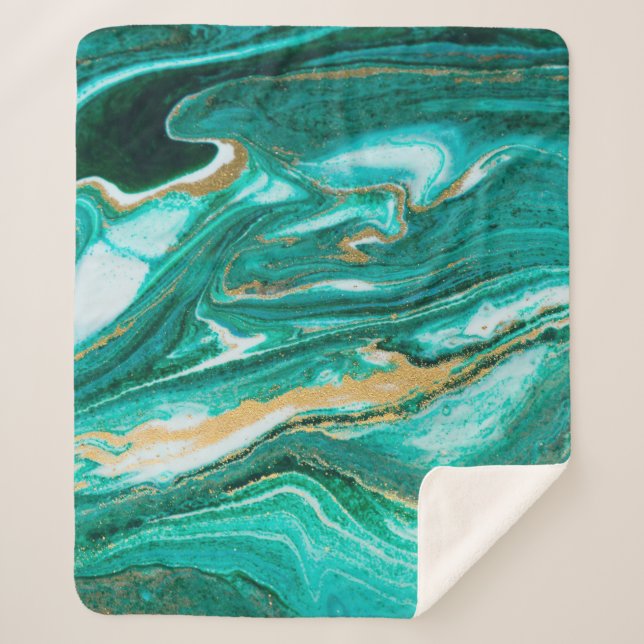 Green and gold ripple of agate background. Golden  Sherpa Blanket (Front)