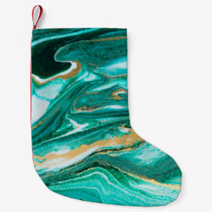 Green and gold ripple of agate background. Golden  Small Christmas Stocking