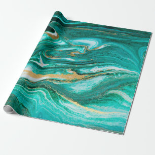 Green and gold ripple of agate background. Golden Wrapping Paper
