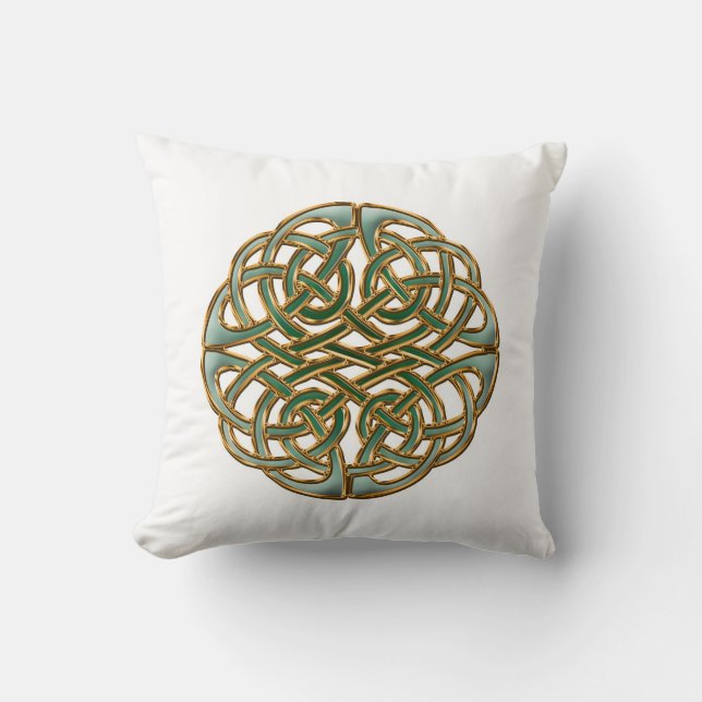 Green and gold round celtic knot cushion (Front)
