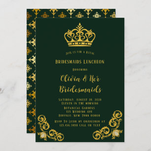 Green and Gold Royal Bridesmaids Luncheon Invitation